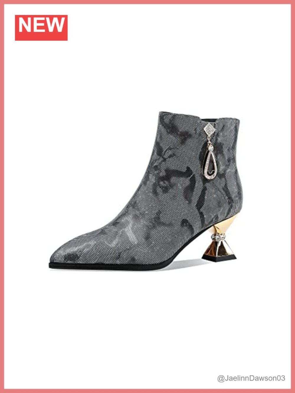 Mid Spool Heel Ankle Boots Leather Pointed Toe Zip Booties